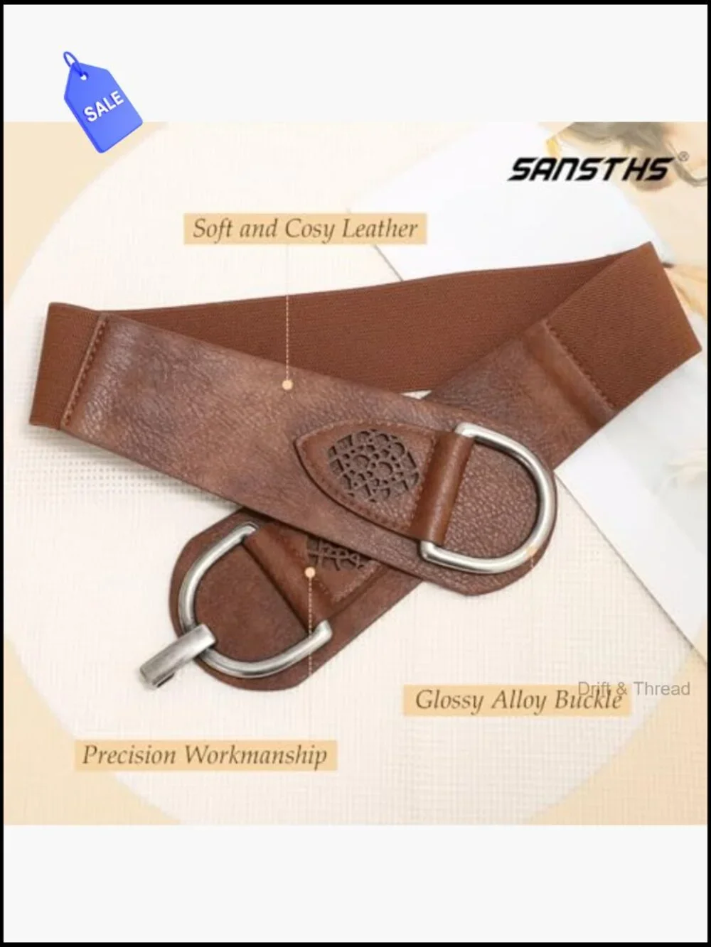Vintage Women Stretchy Wide Belt Chunky Buckle Elastic Waist Belt for Dresses